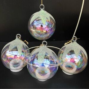 Resl Lenz Blown Glass Clear Iridescent Snow Cap Frosted Ornaments - Boxed Set of